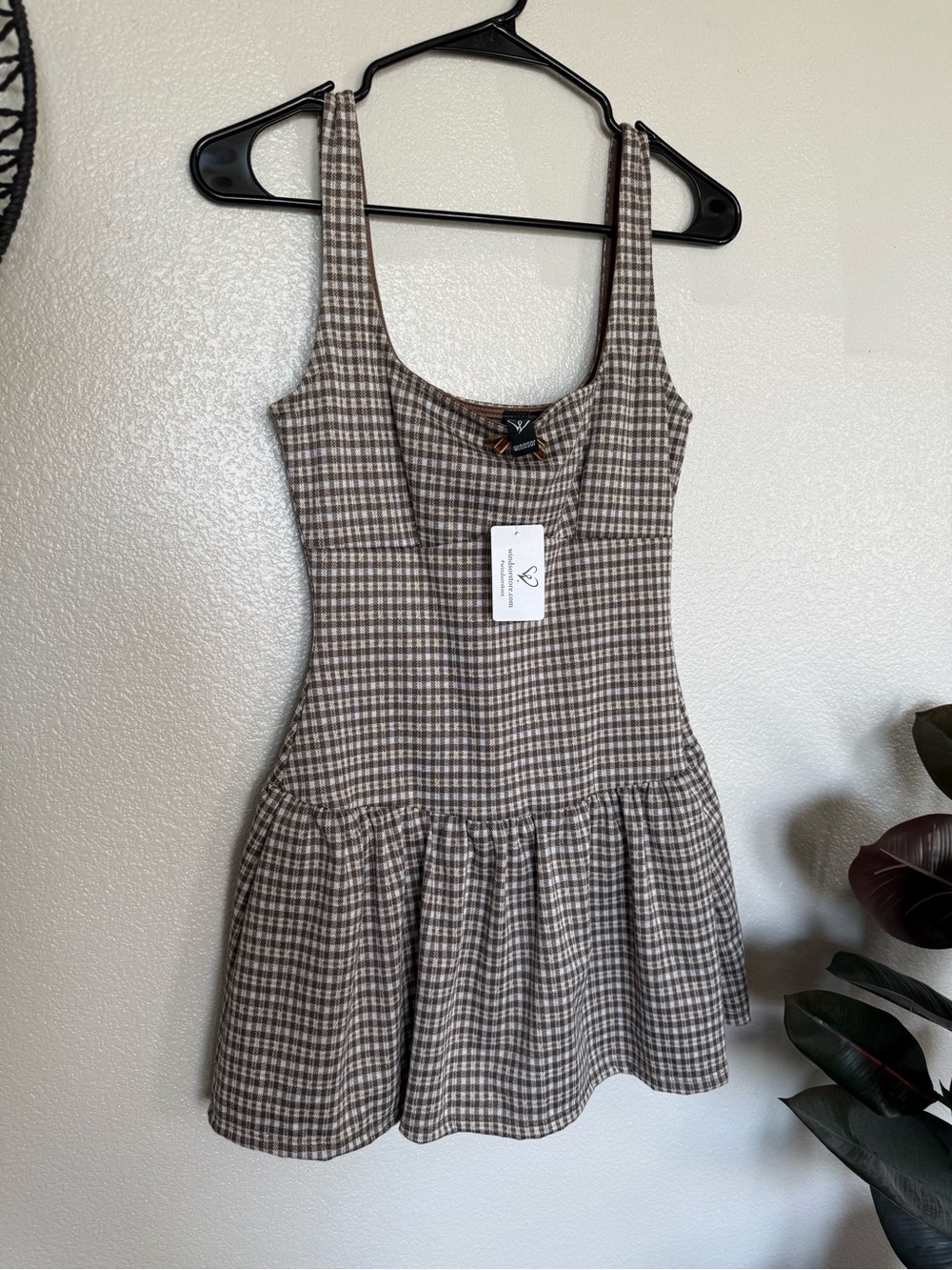 NWT Windsor Brown Gingham Scoop-Neck Mini Dress